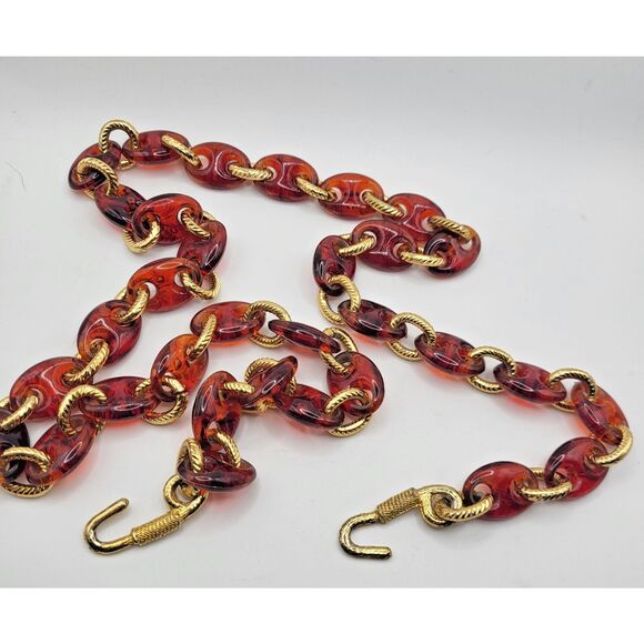 Vintage 70s Amber Acrylic Goldttone Belt 38in - Picture 1 of 3